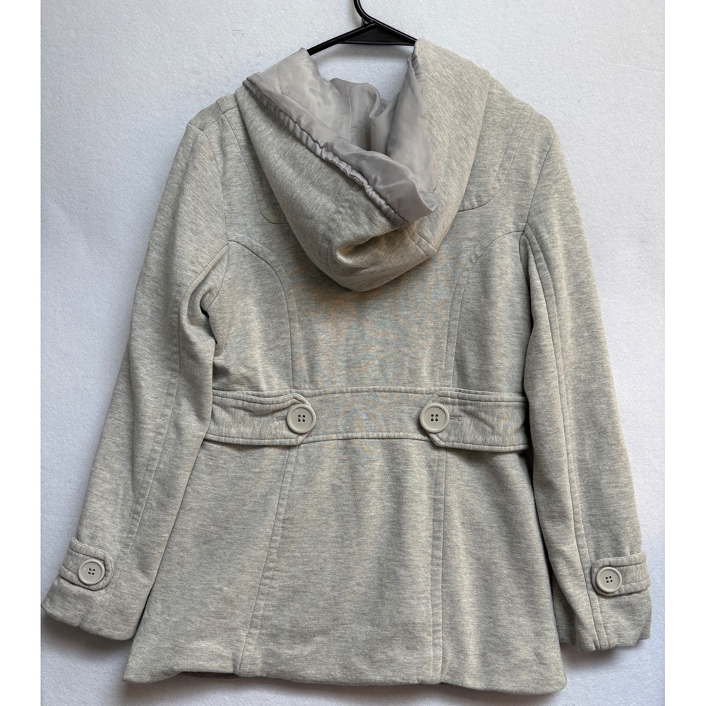 Zenana Outfitters Heather Gray Hooded Button Front Pea Coat Jacket Size S - Picture 4 of 9